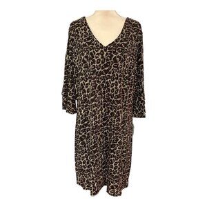 Alex B Nites Dress‎ Women 20W Metallic Leopard Print Mesh Jersey Knit Midi Event
